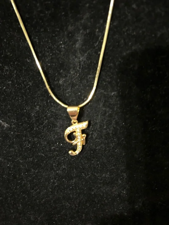 Fashion Jewelry Gold Script 'F' Pendant Necklace with Sparkle - Picture 2 of 3